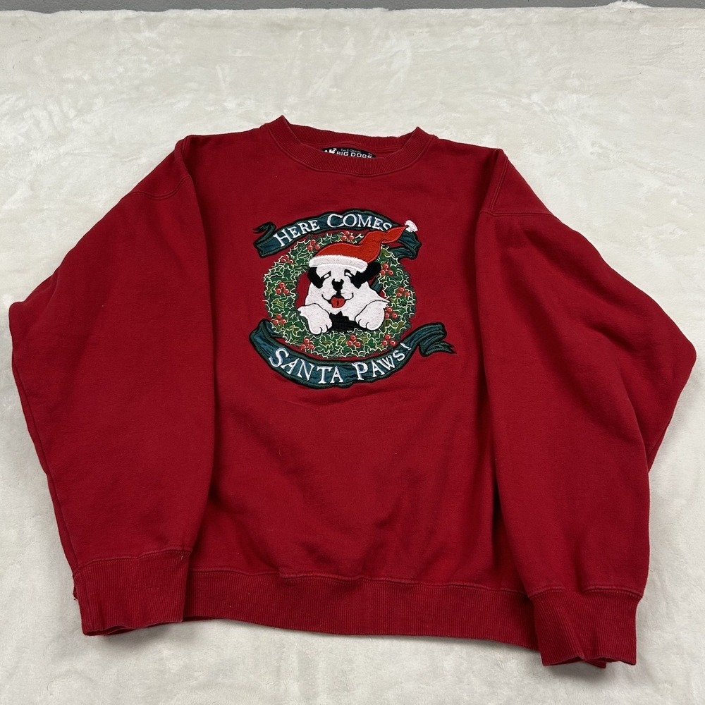 Big Dogs Sweatshirt Mens Small Red Santa Paws Christmas Holiday Graphic Crewneck